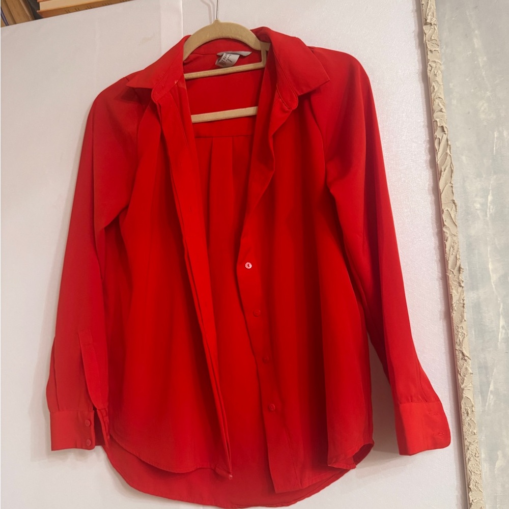 Vibrant Red Button-Up Blouse